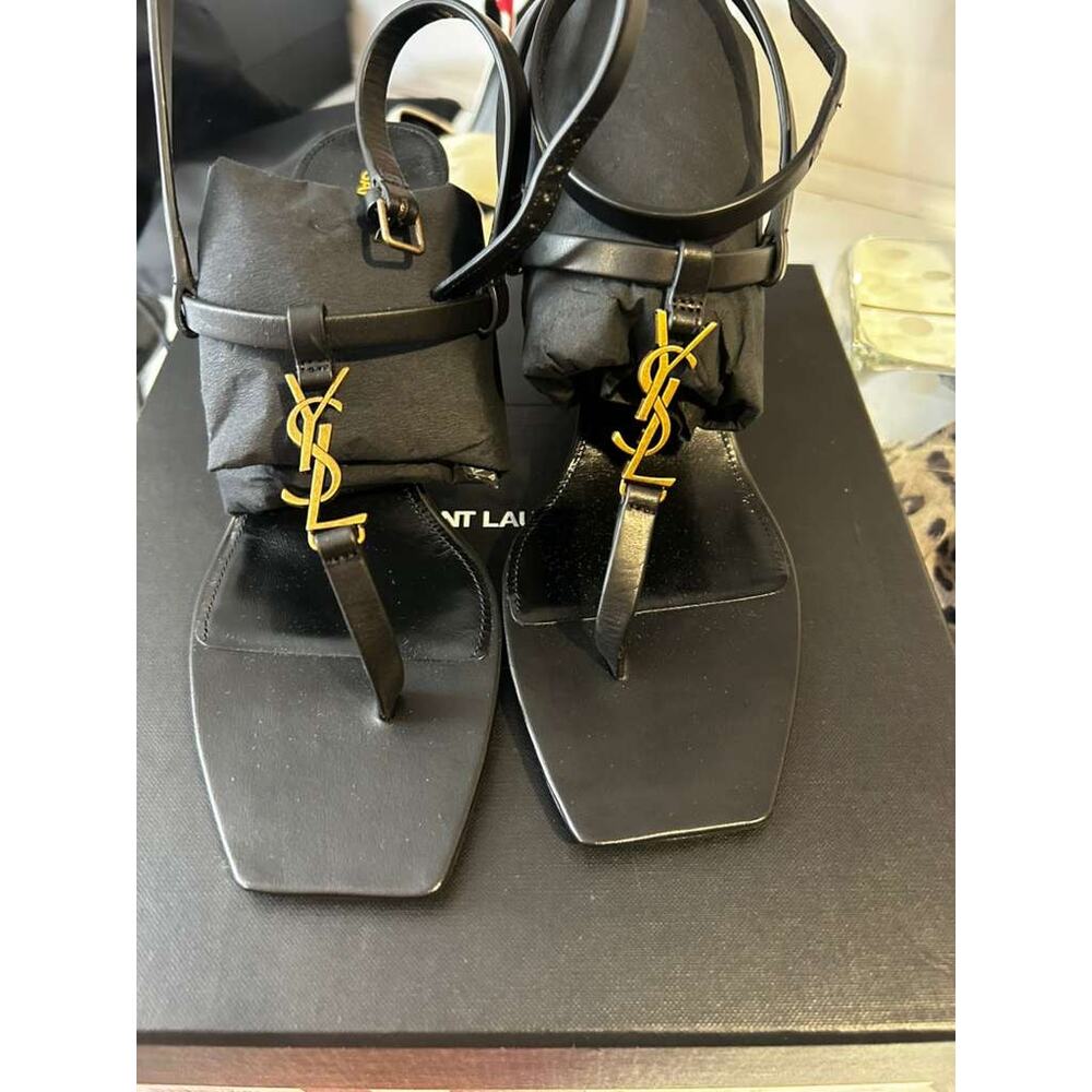 Saint Laurent 60mm Cassandra Leather Sandals Black Size 36.5/US 6.5 - Picture 3 of 7